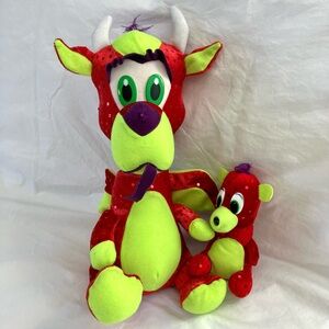 Mama and baby red sequined dragon stuffies